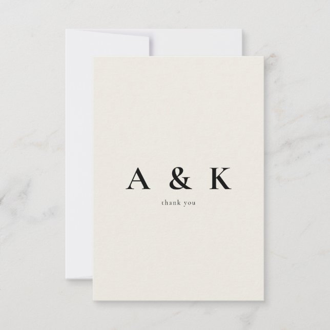 Beige Contemrporary Message Wedding Thank You Card (Front)