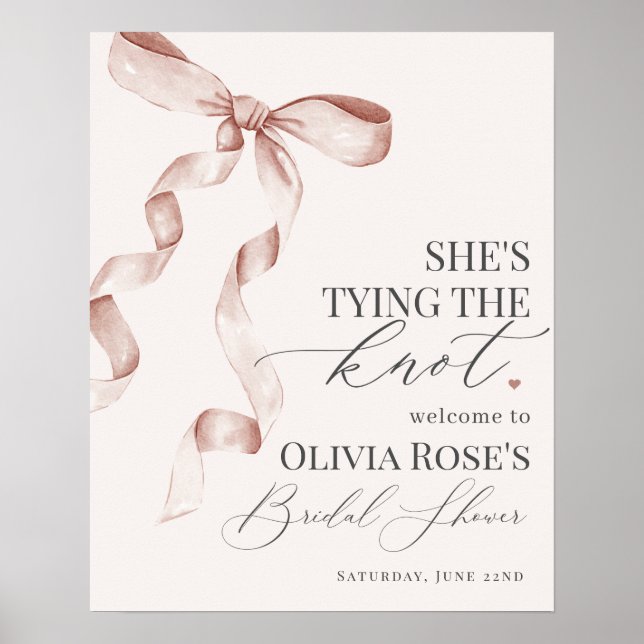 Beige Coquette Bow Bridal Shower Welcome Sign (Front)