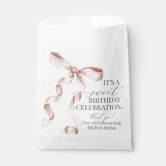 Beige Coquette Bow Girl Birthday Party Dessert  Favour Bags (Front)