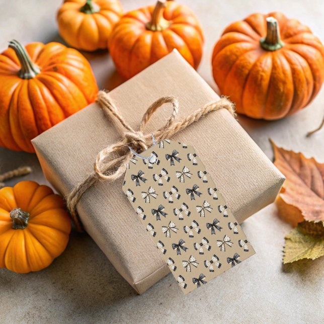 Beige Coquette Bows Halloween Gift Tags (Beige Coquette Halloween Gift Tags)