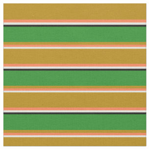 Beige, Coral, Dark Goldenrod, Forest Green & Black Fabric