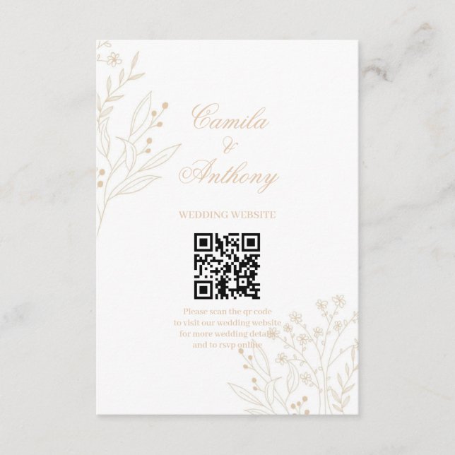 Beige Corner Floral Boho Wedding Enclosure Card (Front)