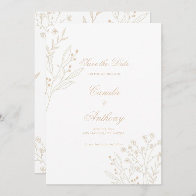 Beige Corner Floral Boho Wedding Invitation (Front/Back)