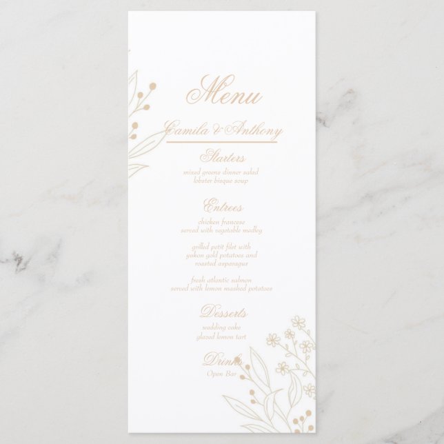 Beige Corner Floral Boho Wedding Menu (Front)