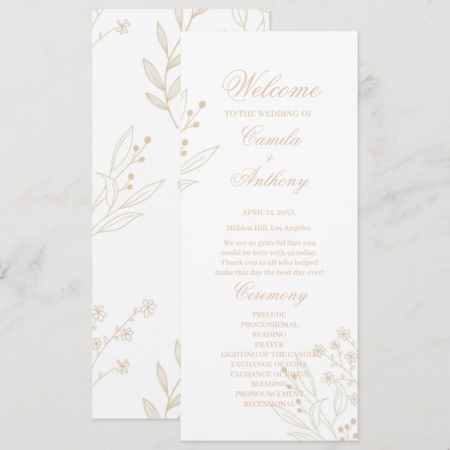 Beige Corner Floral Boho Wedding Programme (Front/Back)