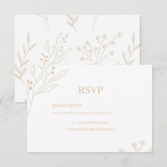 Beige Corner Floral Boho Wedding RSVP Card (Front/Back)