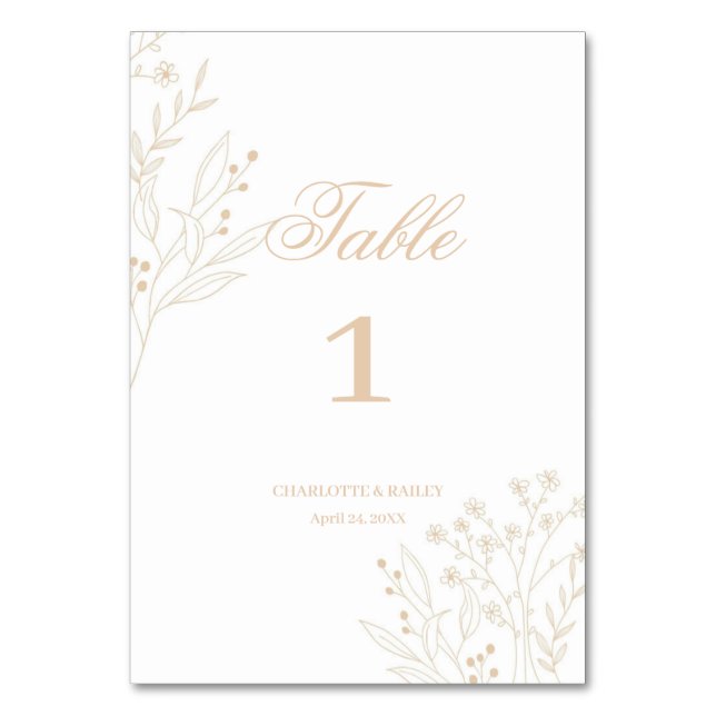 Beige Corner Floral Boho Wedding Table Number (Front)