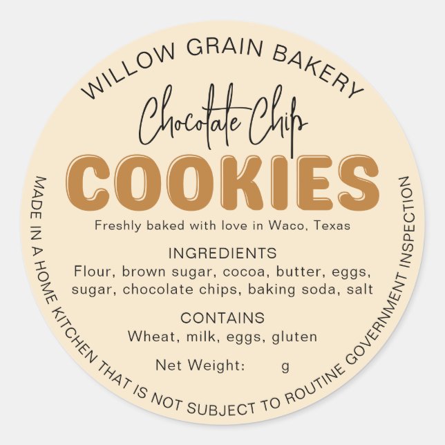 Beige Cottage Cookie Ingredient List Sticker (Front)