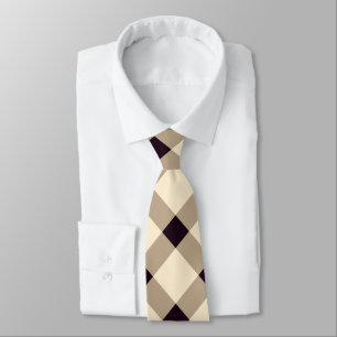 Beige, Cream, and Dark Maroon Diagonal Gingham Tie