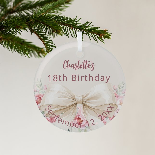 Beige cream bow florals birthday glass tree decoration (Creator Uploaded)