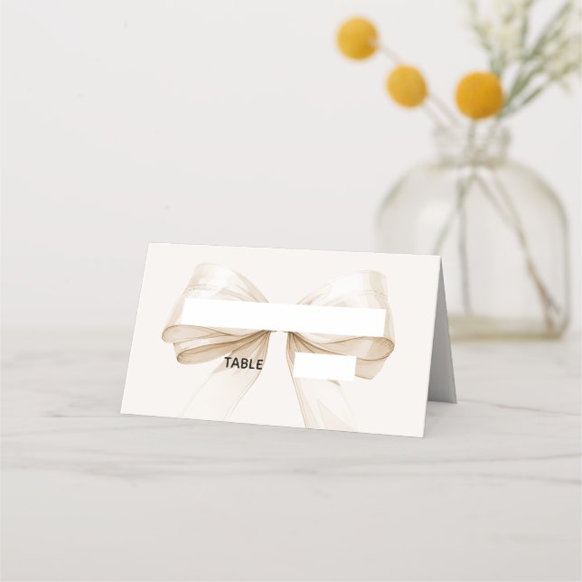 Beige Cream Bow Ivory Place Cards Elegant Folded (Front)