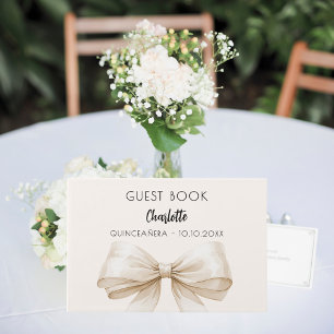 Beige cream bow Quinceanera Guest Book