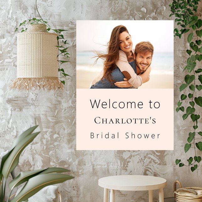 Beige cream custom photo bridal shower welcome poster (Creator Uploaded)