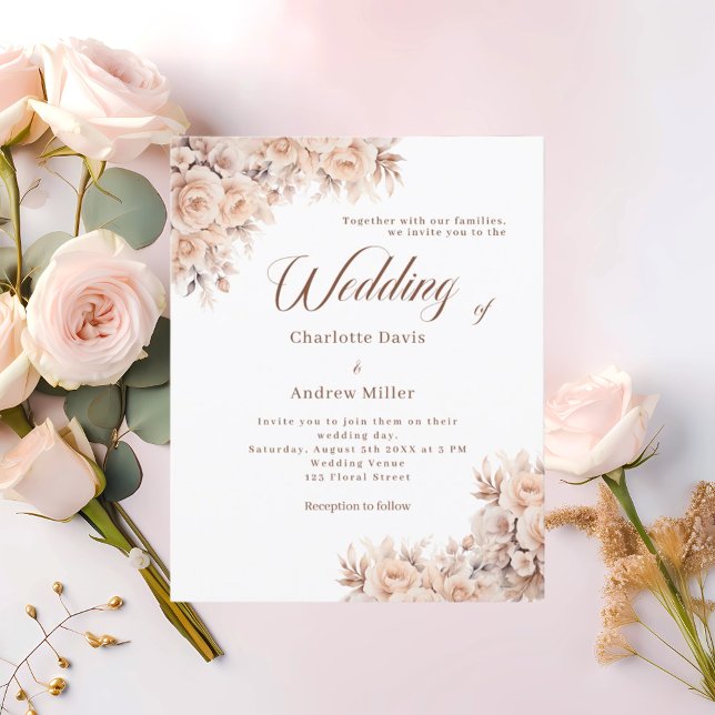 Beige cream flowers wedding invitation (Creator Uploaded)