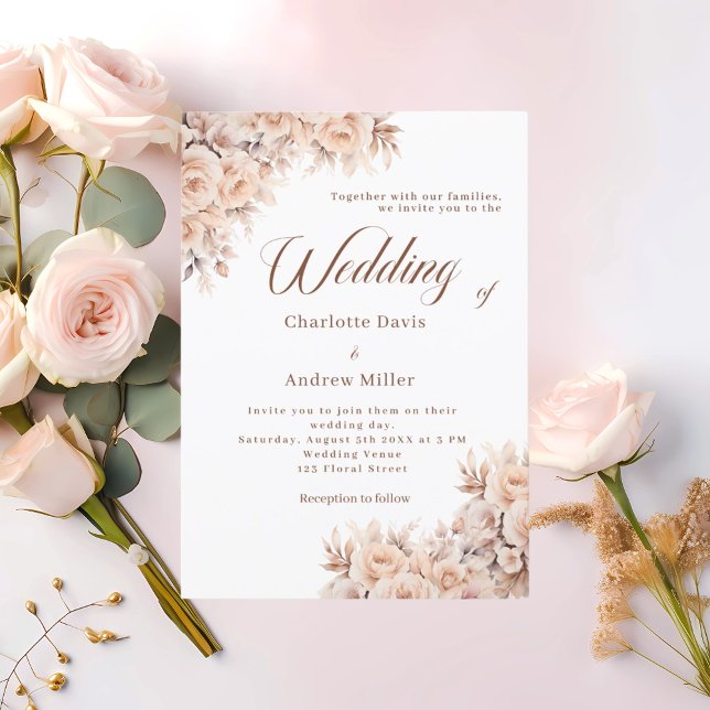 Beige cream flowers wedding invitation (Creator Uploaded)