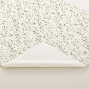 Beige Cream Gray Brown Botanical Leaves Neutral  Sherpa Blanket