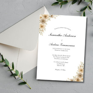 Beige Cream Gray Neutral Floral Elegant Wedding  Invitation