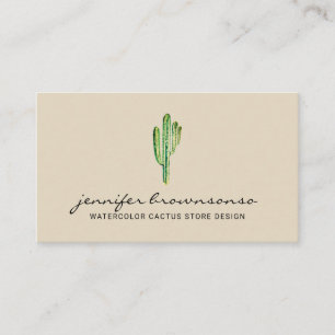 Beige Cream Green Flower Cute Cactus Business Card