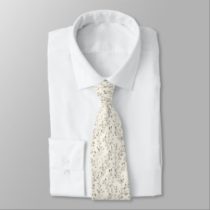 Beige Cream Grey Brown Botanical Wedding Groomsmen Tie