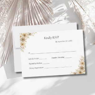 Beige Cream Grey Floral Traditional Formal Wedding RSVP Card
