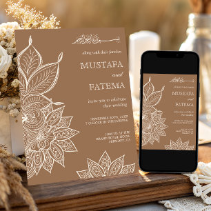 Beige Cream Mehndi Henna Muslim Wedding Invitation