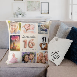Beige cream photo collage Sweet 16 Cushion