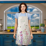 Beige cream pink purple wildflowers name apron<br><div class="desc">A beige,  cream coloured background. Decorated with watercolored pink and purple wildflowers and bees.</div>