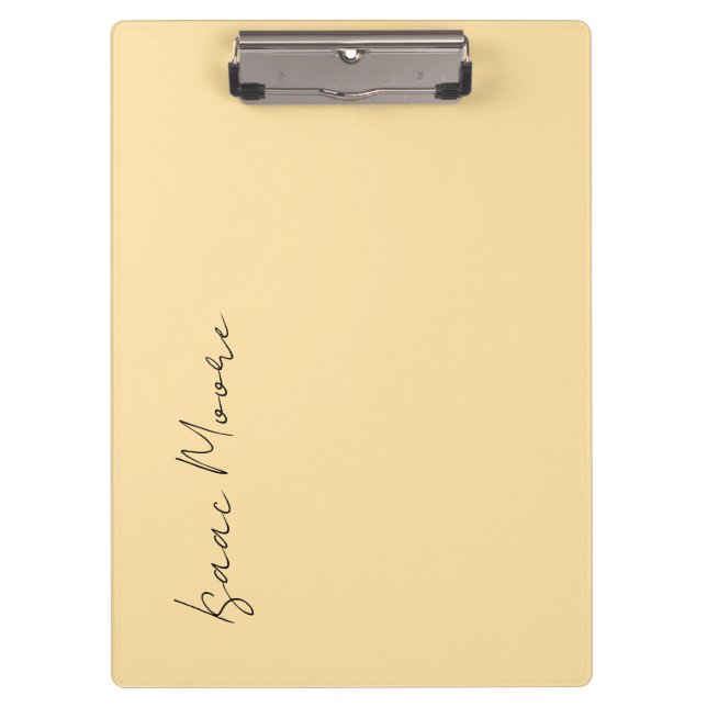 Beige Cream Plain Elegant Script Calligraphy Name Clipboard (Front)