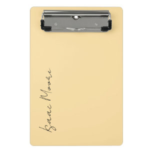 Beige Cream Plain Elegant Script Calligraphy Name Mini Clipboard