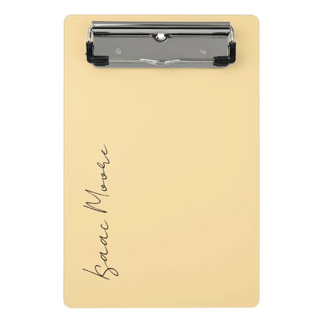 Beige Cream Plain Elegant Script Calligraphy Name Mini Clipboard (Front)