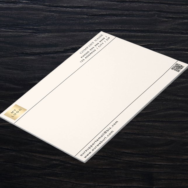 Beige cream QR code business logo letterhead Notepad (Creator Uploaded)