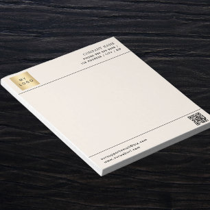 Beige cream QR code business logo letterhead Notepad