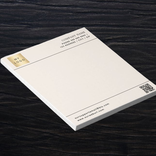 Beige cream QR code business logo letterhead Notepad (Creator Uploaded)