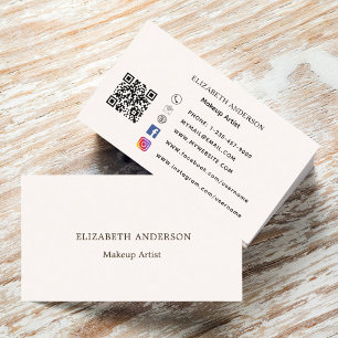 Beige cream qr code social media business card