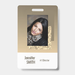 Beige Cream Simple Business Logo Barcode Template ID Badge