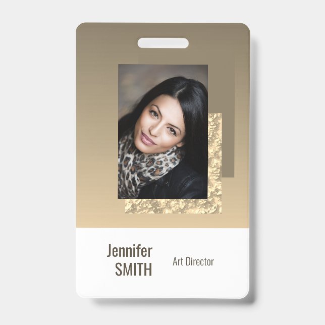 Beige Cream Simple Business Logo Barcode Template ID Badge (Front)