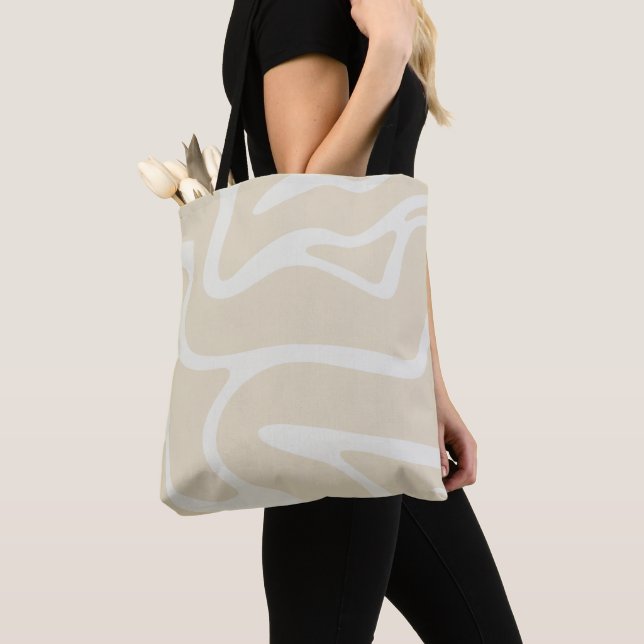 Beige Cream Simple Organic Pattern  Tote Bag (Close Up)