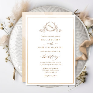 Beige Cream Watercolor Elegant Monogram Wedding Invitation