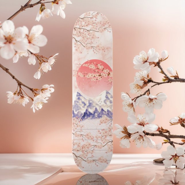 Beige Cream White Cherry Blossom Adult Youth Girly Skateboard (Creator Uploaded)