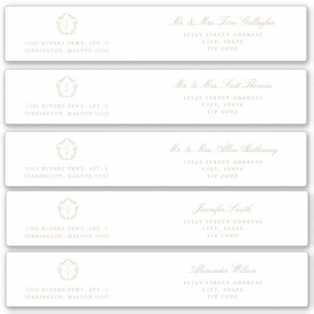 Beige Crest Guest Address Wrap Around Labels (Front)