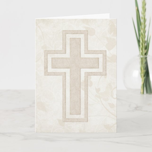 Beige Cross 2 Blank Christian Greeting Card (Front)