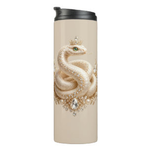 Beige Crystal Snake Crown Pendant Art Thermal Tumbler