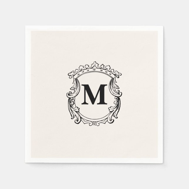 Beige Custom Monogram Crest Napkin (Front)
