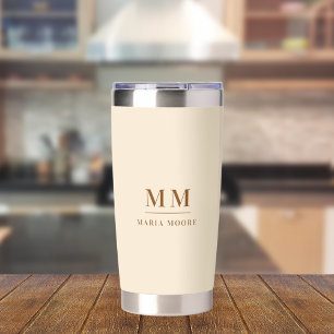 Beige custom monogram initials name insulated tumbler