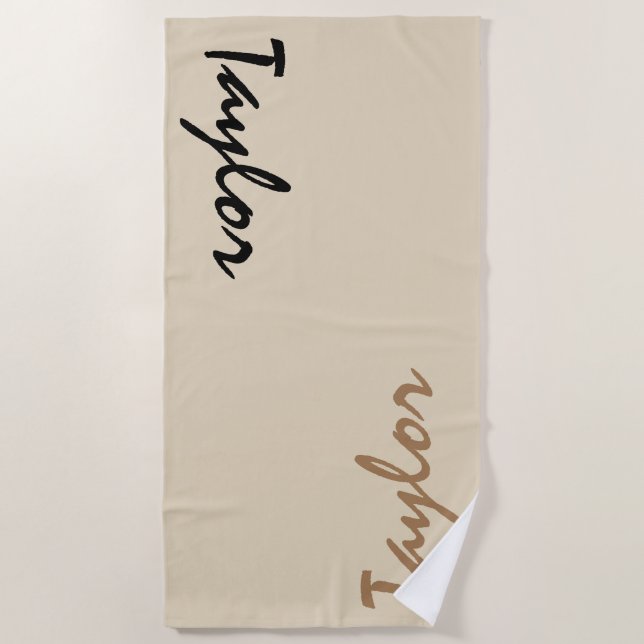 Beige Custom Name Personalised Beach Towel (Front)