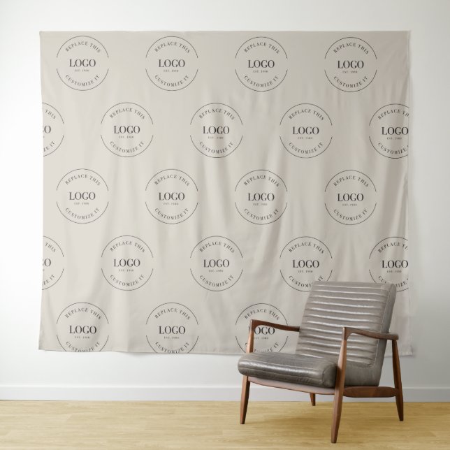Beige Custom white Logo step and repeat backdrop Tapestry (In Situ (Horizontal))