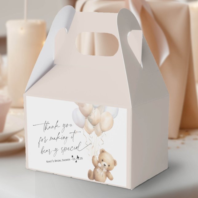 Beige Cute Bearly wait Gender Neutral Shower Favour Box (We Can Bearly Wait, Beige Baby Boy Shower Favor Box.)