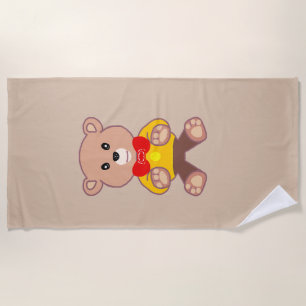 Beige Cute Bowtie Teddy Bear Beach Towel