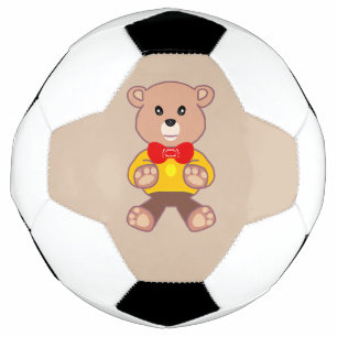 Beige Cute Bowtie Teddy Bear Soccer Ball