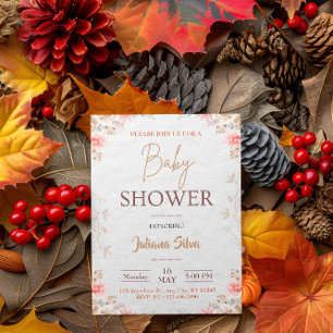 Beige Cute Floral Baby Shower Invitation